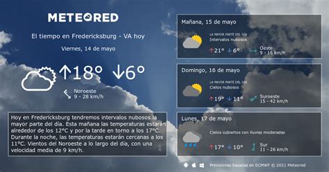 Clima en fredericksburg mañana - 28° F Presión ↑ 29.85 in Nubosidad 42 % Visibilidad 23 mi Techo de nubes 40000 ft Día 18/3 56° Máx. RealFeel® 58° RealFeel Shade™ 52° Bastante nublado en la mañana, …